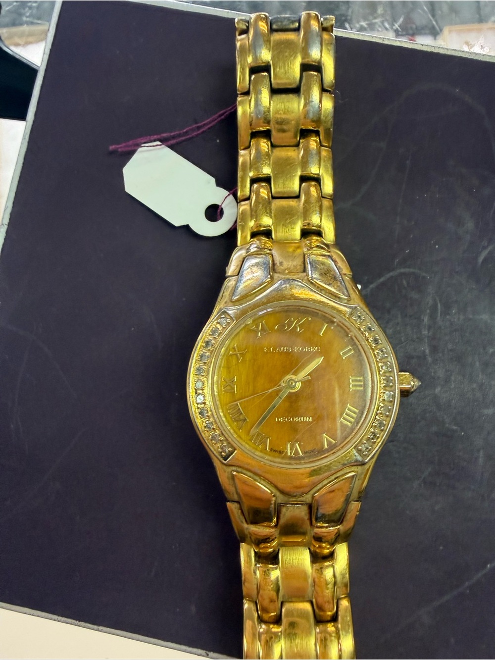 ⭐️Vintage USED Klaus Kobec Decorum Gold-Tone Women's Watch w/22 real diamonds